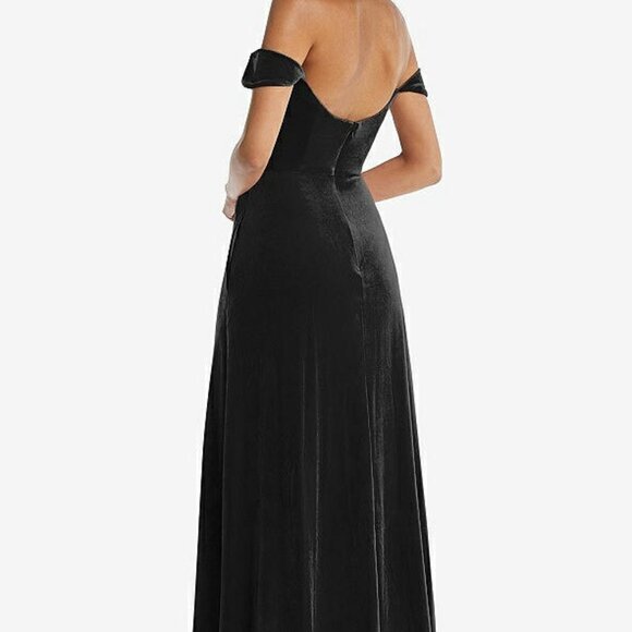 After Six 1551..Off-the-Shoulder Flounce Sleeve Velvet Maxi Dress..Black...Sz 2 - Picture 3 of 8